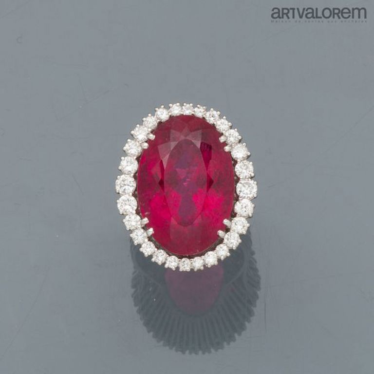18k white gold and platinum rubellite cocktail ring