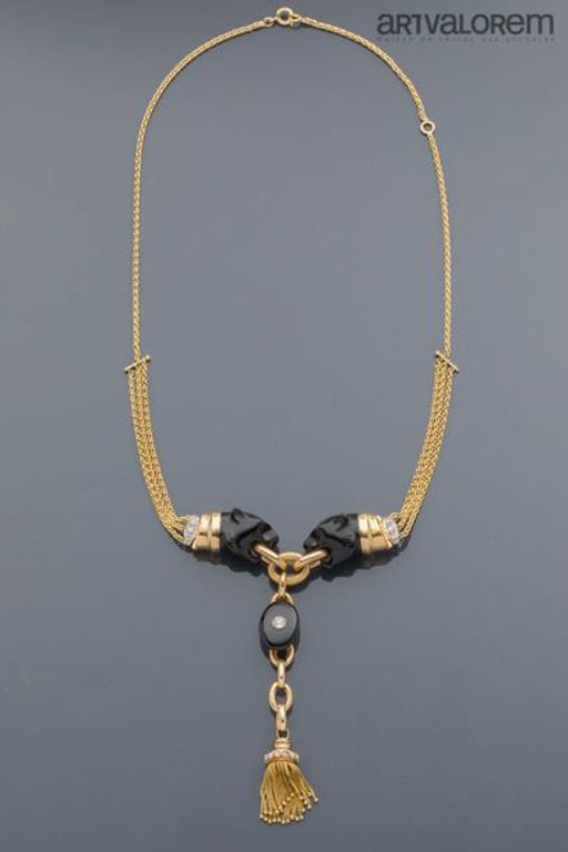 18k gold onyx diamond and pearl necklace