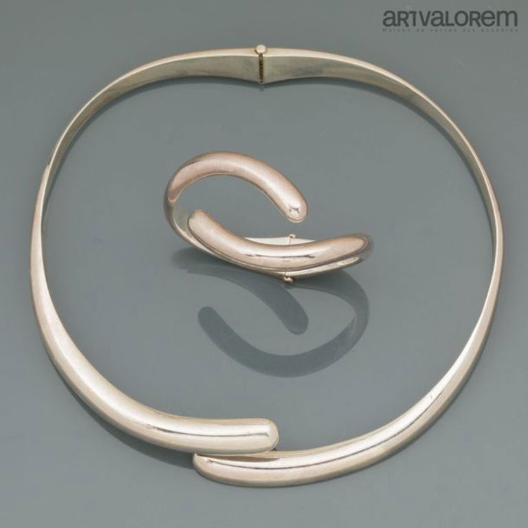 Silver Mexican modernist jewelry set