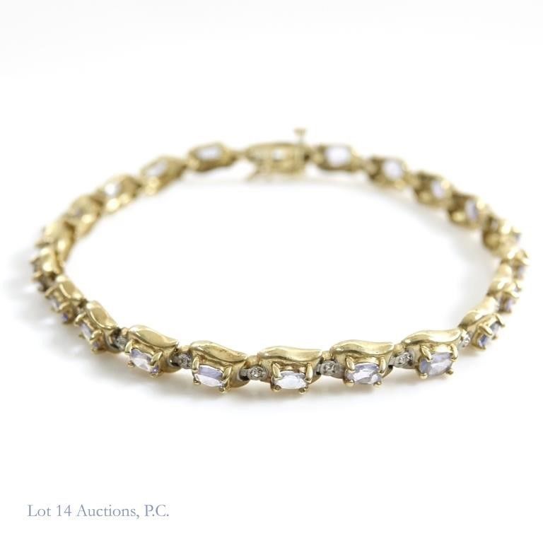 10k yellow gold tourmaline or tanzanite tennis bracelet