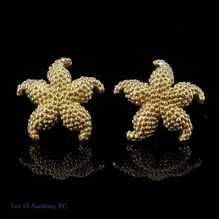 14k yellow gold starfish earrings