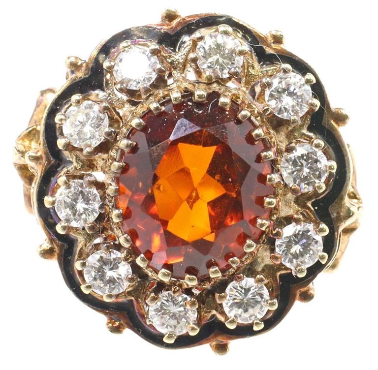 14k gold garnet and diamond ring