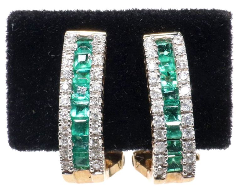 14k gold emerald and diamond earrings