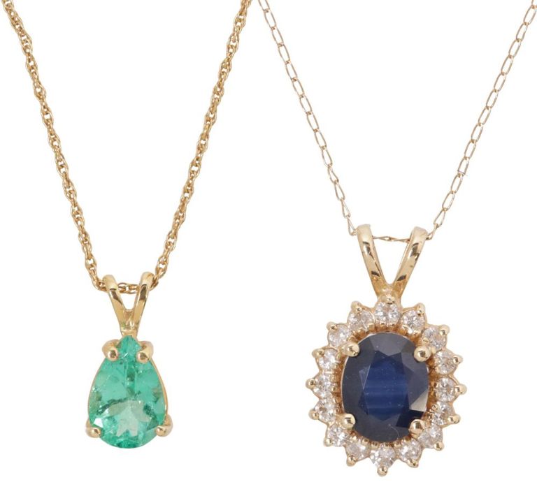 14k gold emerald and sapphire necklaces