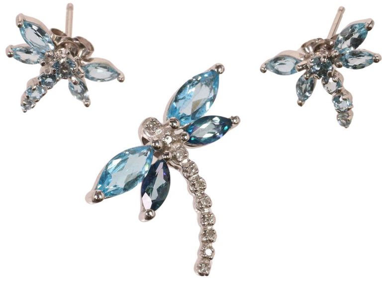 10k white gold topaz dragonfly set