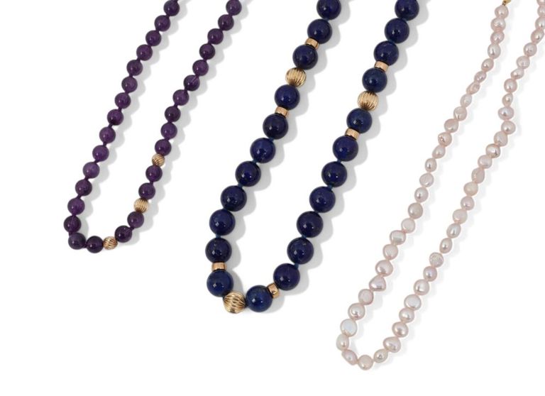 Gold bead gemstone pearl necklaces