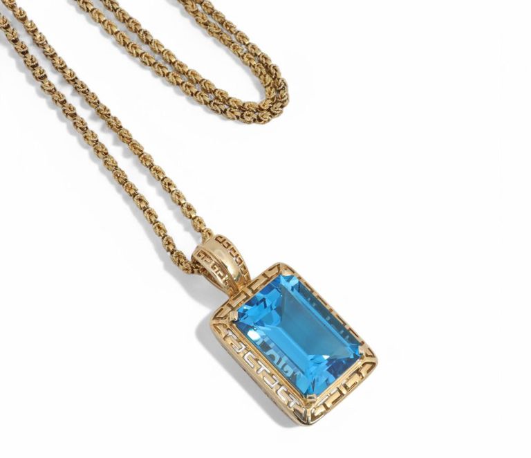 14k gold blue topaz pendant necklace