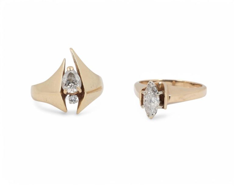 Two 14k gold diamond rings