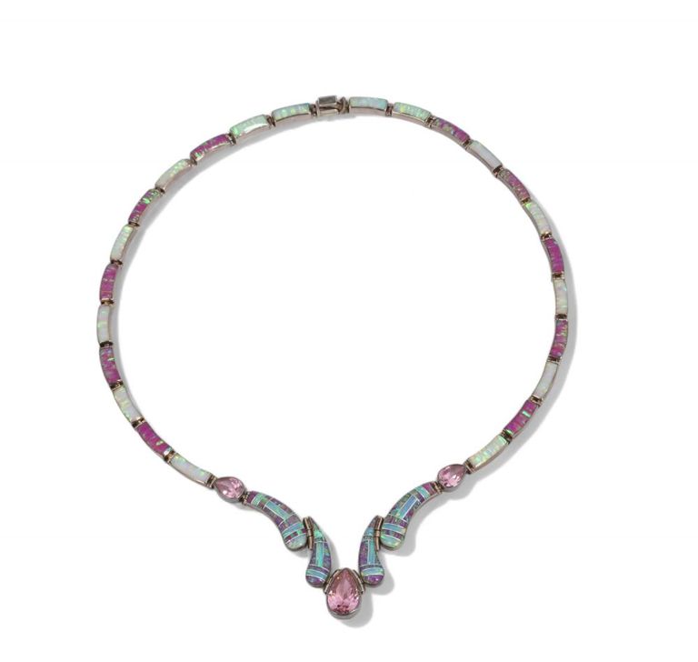 Sterling silver synthetic opal necklace