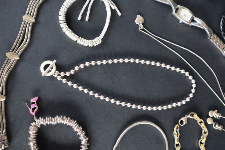 Silver toggle bead necklace and assorted jewelry