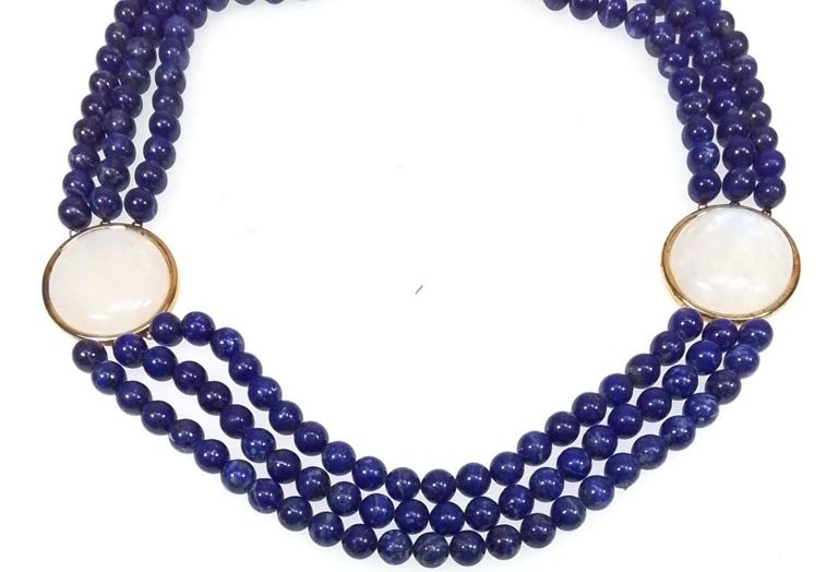 Sterling silver lapis and moonstone necklace