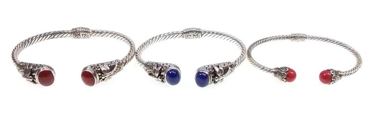 Sterling silver coral and lapis bracelet set