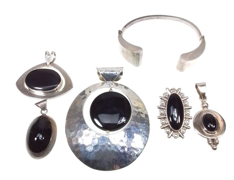 Mexican silver onyx jewelry set