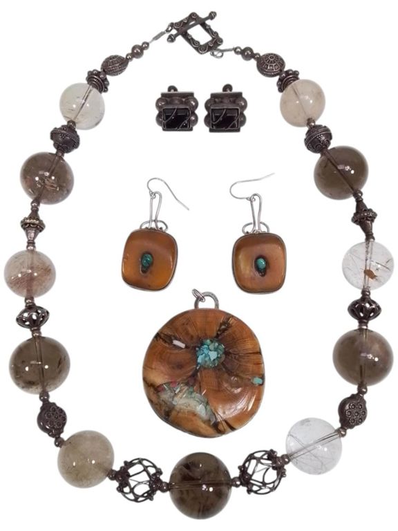 Sterling silver turquoise and quartz jewelry set