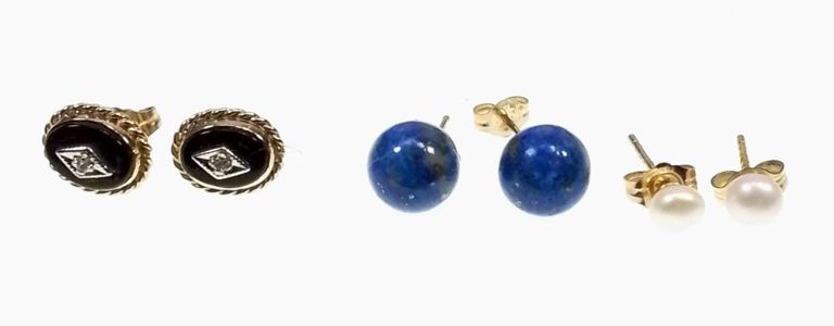 14k gold lapis and pearl earrings set