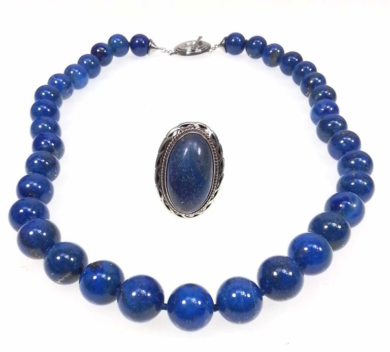 Sterling silver lapis necklace and ring set