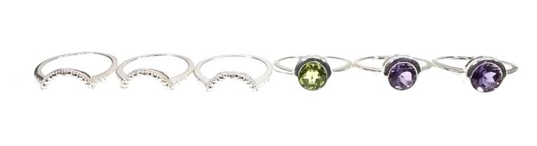 Sterling silver amethyst and peridot ring set