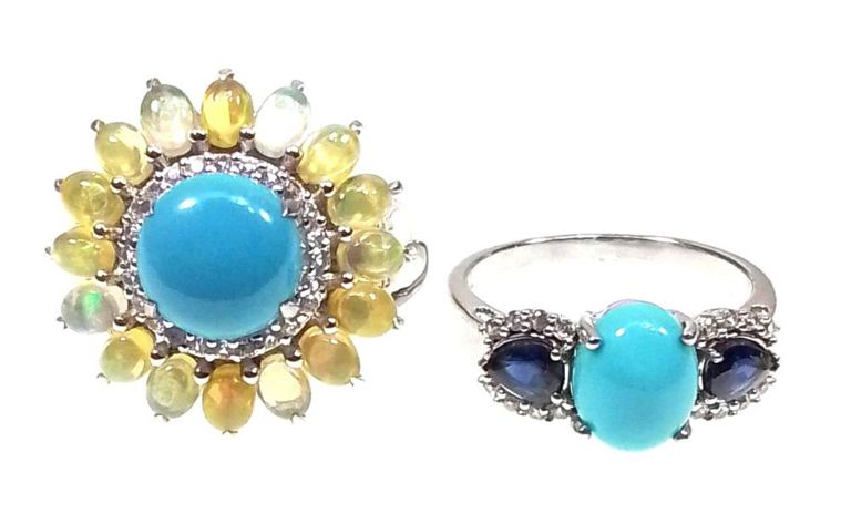 Sterling silver sapphire and turquoise ring set
