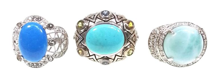 Sterling silver topaz and turquoise ring set