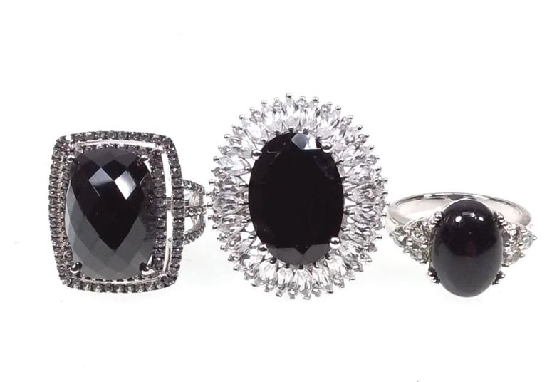 Sterling silver topaz and onyx ring set