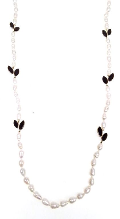 14k gold onyx and pearl necklace