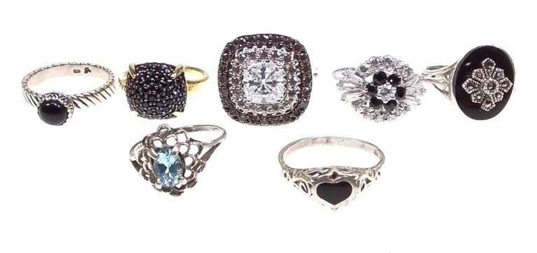 Sterling silver onyx and cubic zirconia ring set
