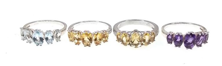 Sterling silver topaz and amethyst ring set