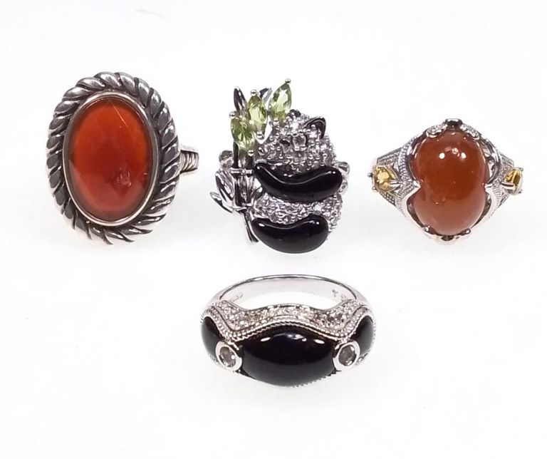 Sterling silver carnelian and onyx ring set
