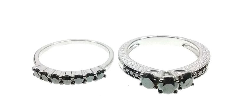 Sterling silver black diamond ring set