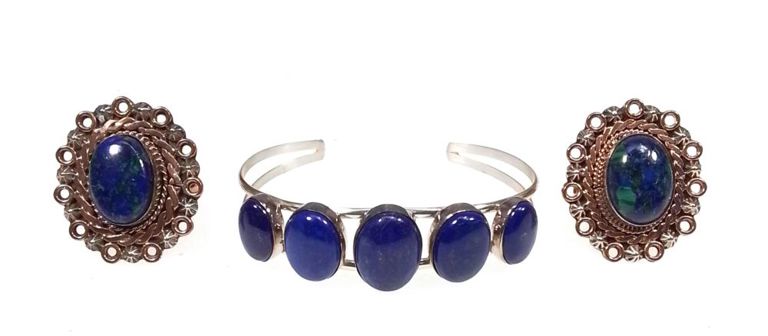Sterling silver lapis and azurite jewelry set