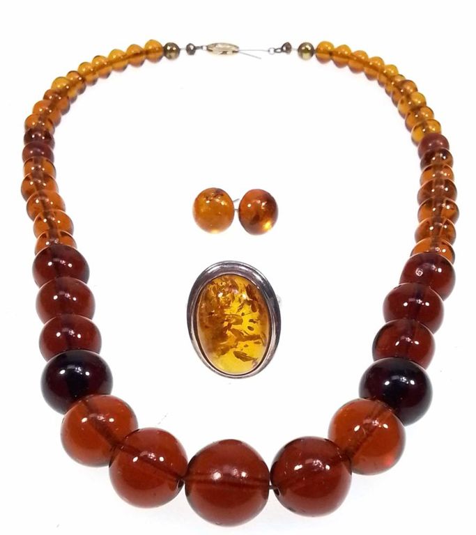 10k gold and sterling silver amber jewelry set