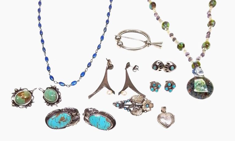 Sterling silver turquoise and glass jewelry set