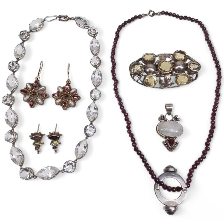 Sterling silver citrine and pearl jewelry set