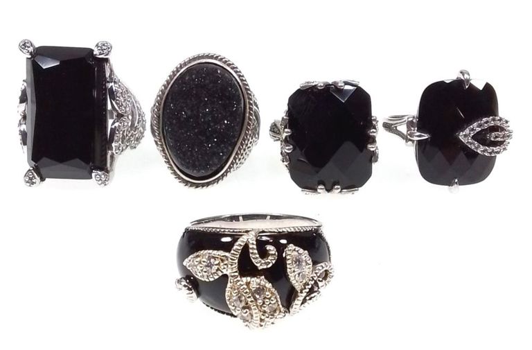 Sterling silver onyx and cubic zirconia ring set
