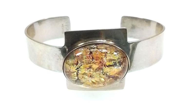 Vintage Taxco Mexico sterling and opal cuff bracelet