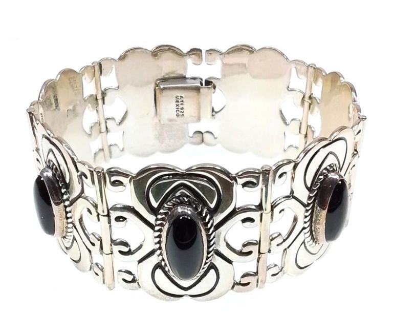 Sterling silver onyx panel bracelet