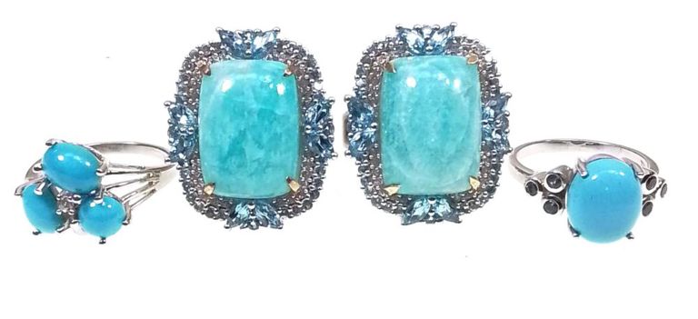 Sterling silver topaz and turquoise ring set