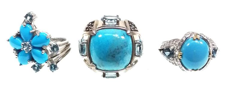 Sterling silver topaz and turquoise ring set