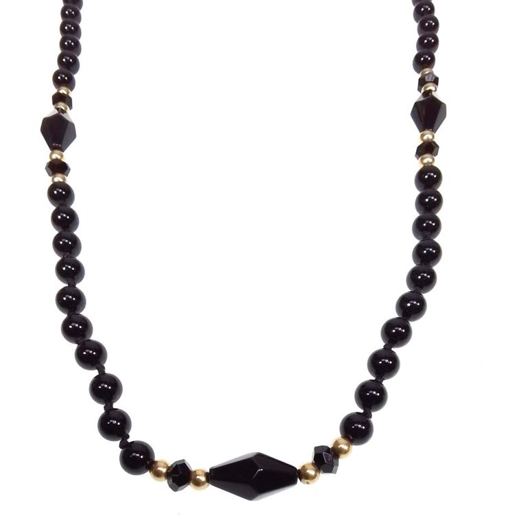 14k gold onyx beaded necklace