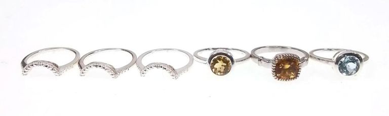 Sterling silver citrine topaz and diamond ring set