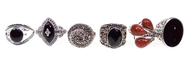 Sterling silver onyx and cubic zirconia ring set