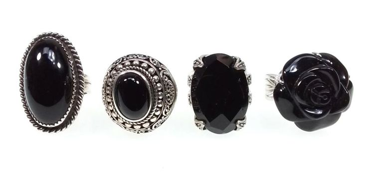 Sterling silver onyx ring set