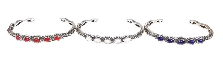 Sterling silver lapis coral and moonstone bracelet set