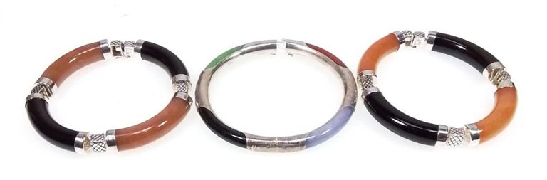 Sterling silver jade bracelet set