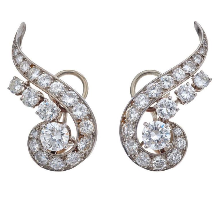 18k white gold and platinum diamond ear clips