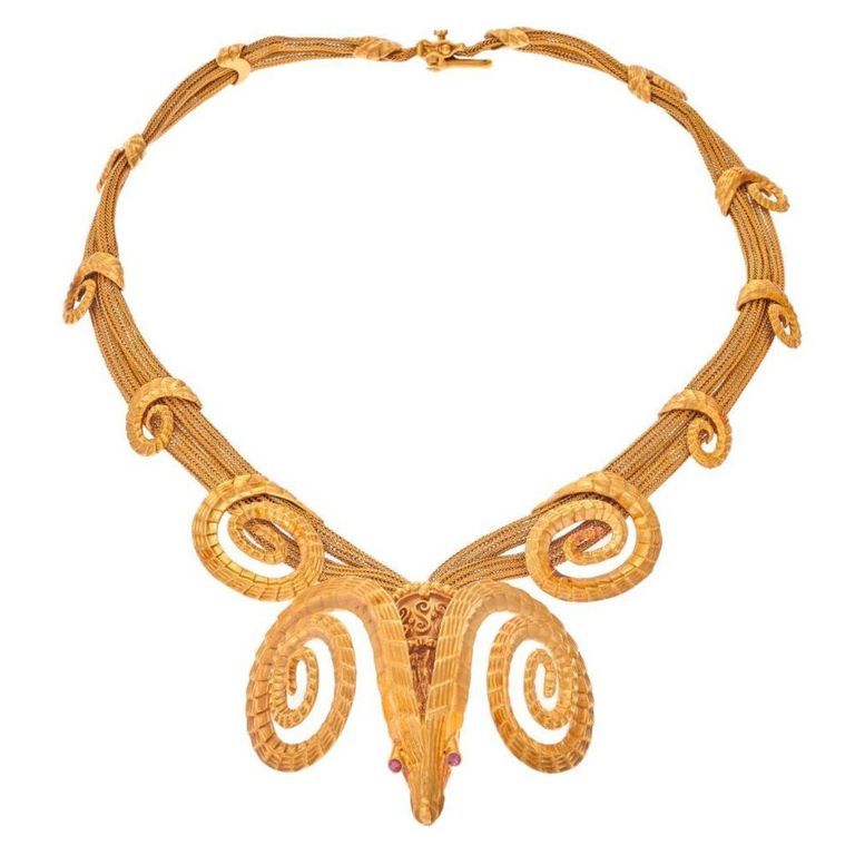 14k gold ram’s head necklace