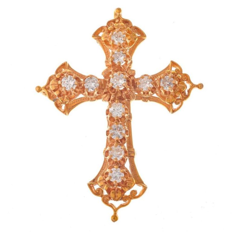 14k gold diamond cross pendant brooch
