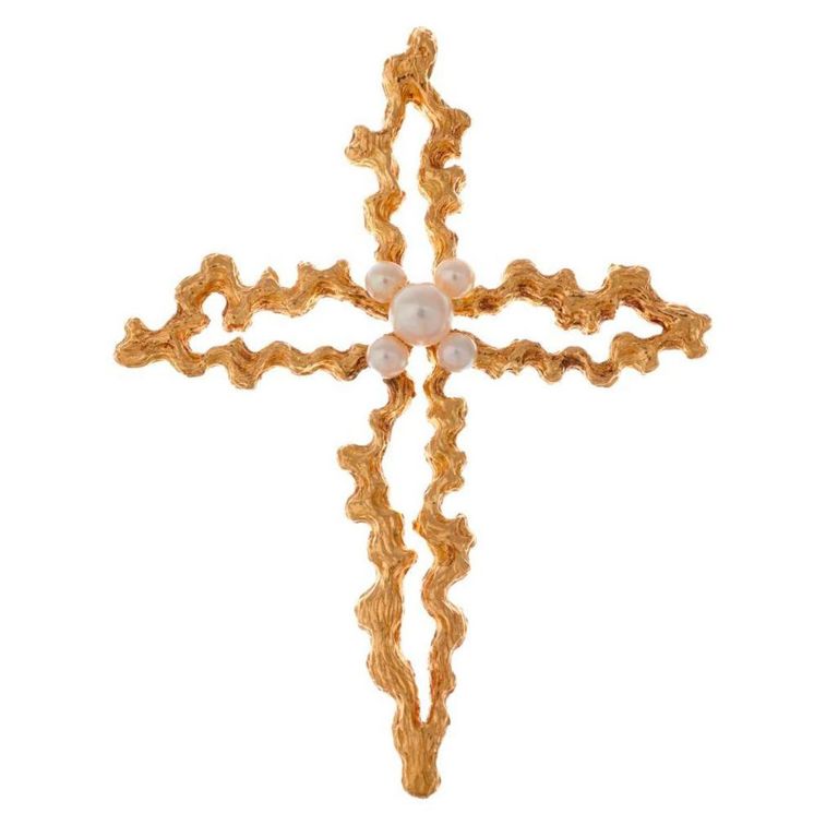 18k gold cultured pearl cross pendant