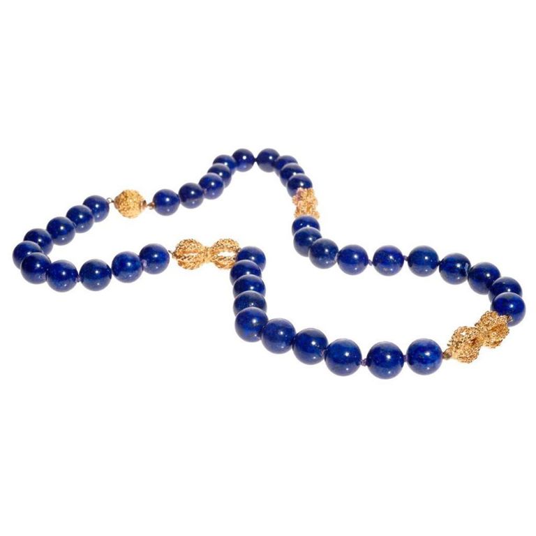 18k gold lapis bead necklace