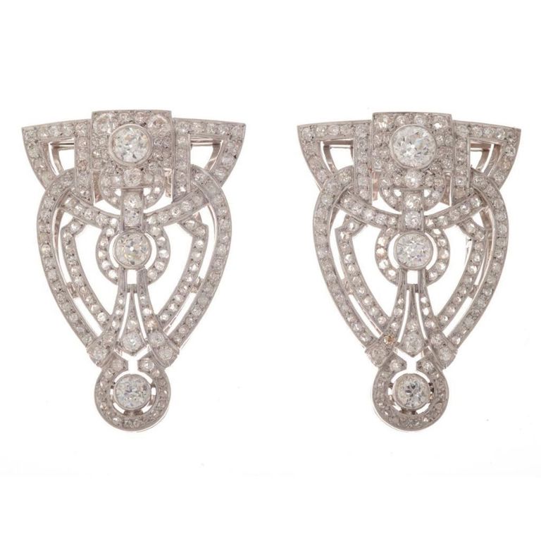 Platinum and diamond shield brooch set